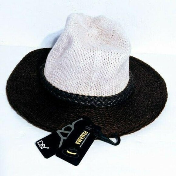 D&Y Panama Hat Hand Block Crafted Tan/Brown with Band Accent 100% Polyester - Picture 4 of 5